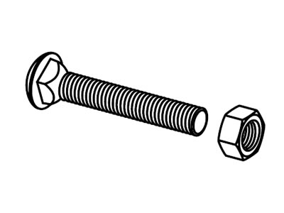 A piece of 0.375 inch and 3 inch carriage bolts on the white background.