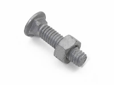 A set of galvanized chain link fencing carriage bolt on the white background.