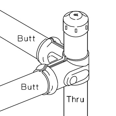 This is the corner post fitting method, two horizontal crossed combined and one vertical extended out with cap.
